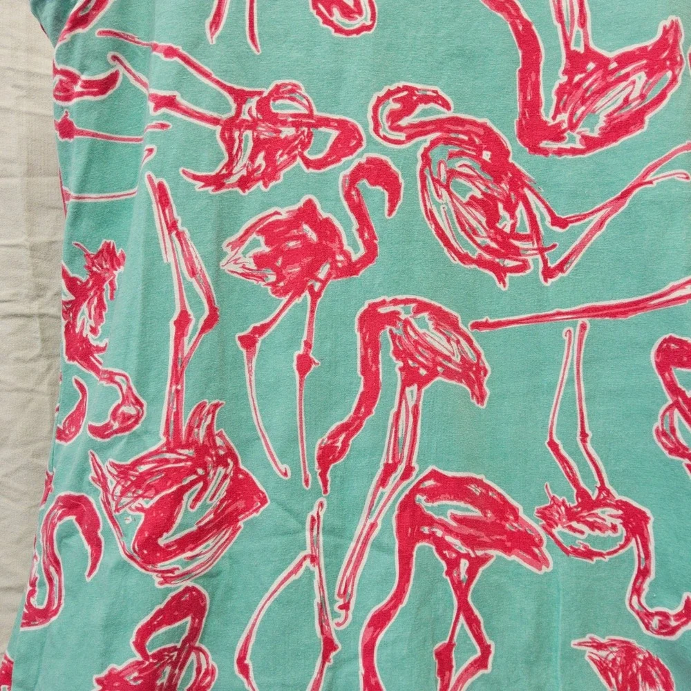 Three Friends Reversible Dress Kids Size 14 Teal Pink Flamingo Palm Tree Scallop